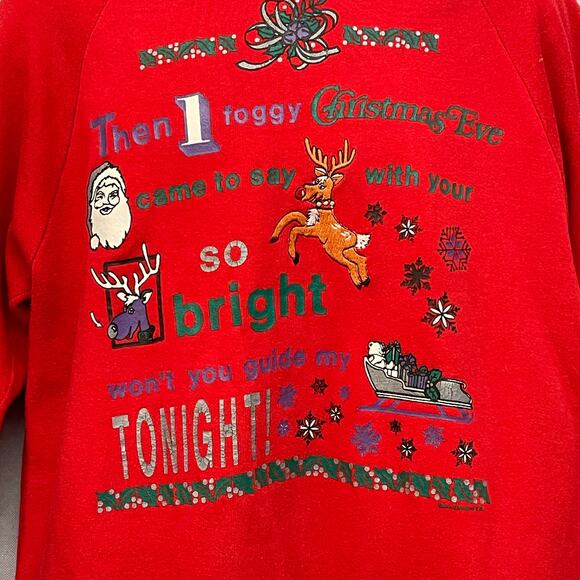 VINTAGE 80s BJ Design Concepts Rudolph The Red Nosed Reindeer Sweatshirt Size XL - Picture 2 of 6